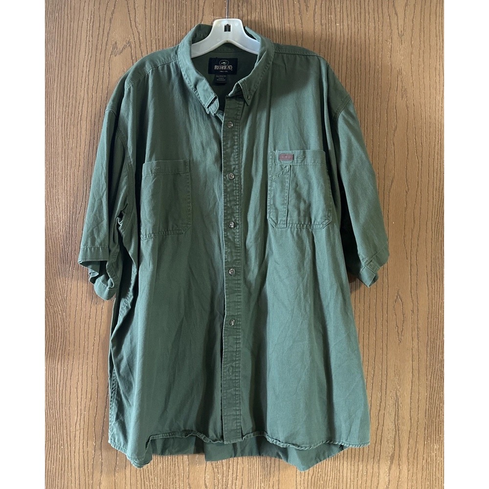 RedHead Men Button Up Shirt Size 3XL Green Short Sleeves